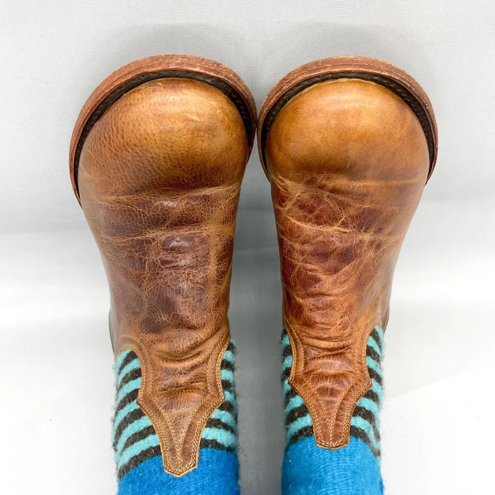 Stetson Womens 9 Serape Aztec Blanket Boots Shoe Blue Brown Tall Western Cowgirl_8